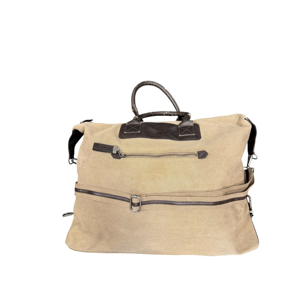 Brouk & Co Duffel Bag Unisex Large Tan Good Canvas Faux Leather Weekend Travel